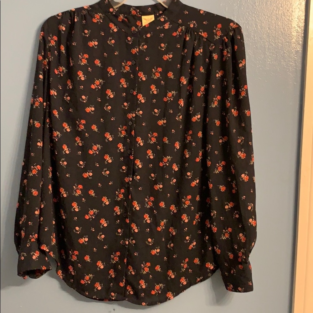 Large button down, navy with pink floral